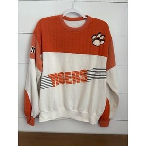 Vintage Clemson Tigers Sweatshirt Longsleeve Adult Orange White Color block Flaw